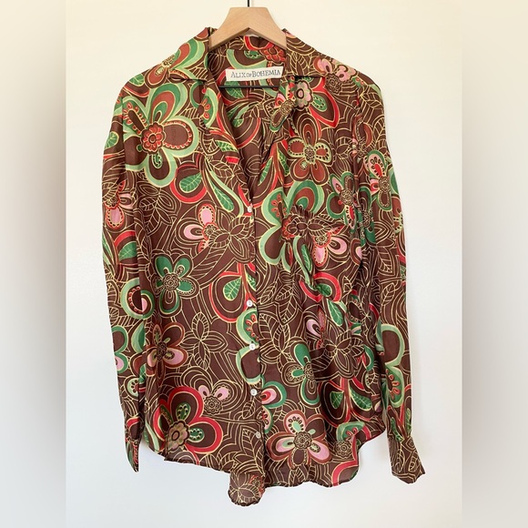 Alix of Bohemia Gogo Silk Shirt Chocolate Brown Medium 086/352 - Picture 2 of 4